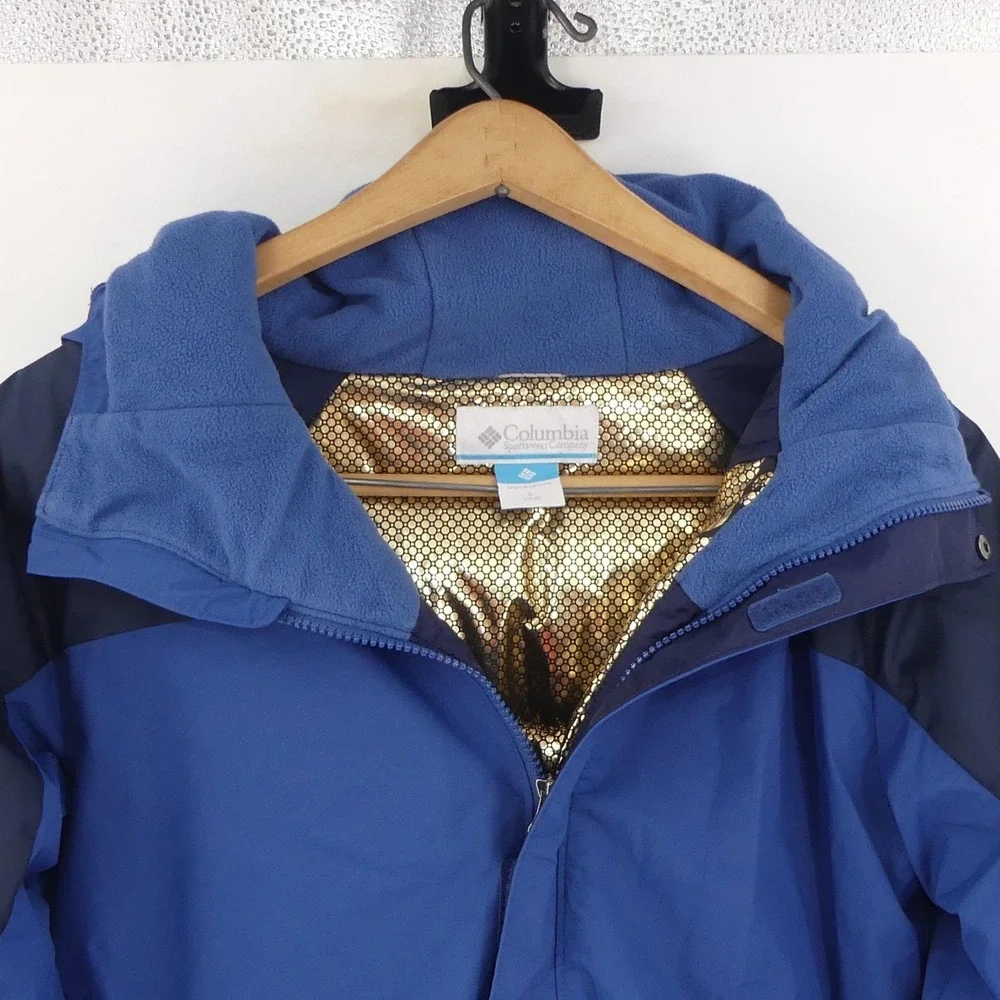 Columbia Jacket Blue Hooded Omni-Heat Insulated Full Zip Ski Parka Large 14/16